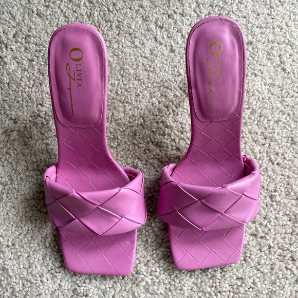 Olivia Ferguson Quilted Woven Lilac Purple High Heels, Size 7.5 Open Square Toe - Picture 3 of 15